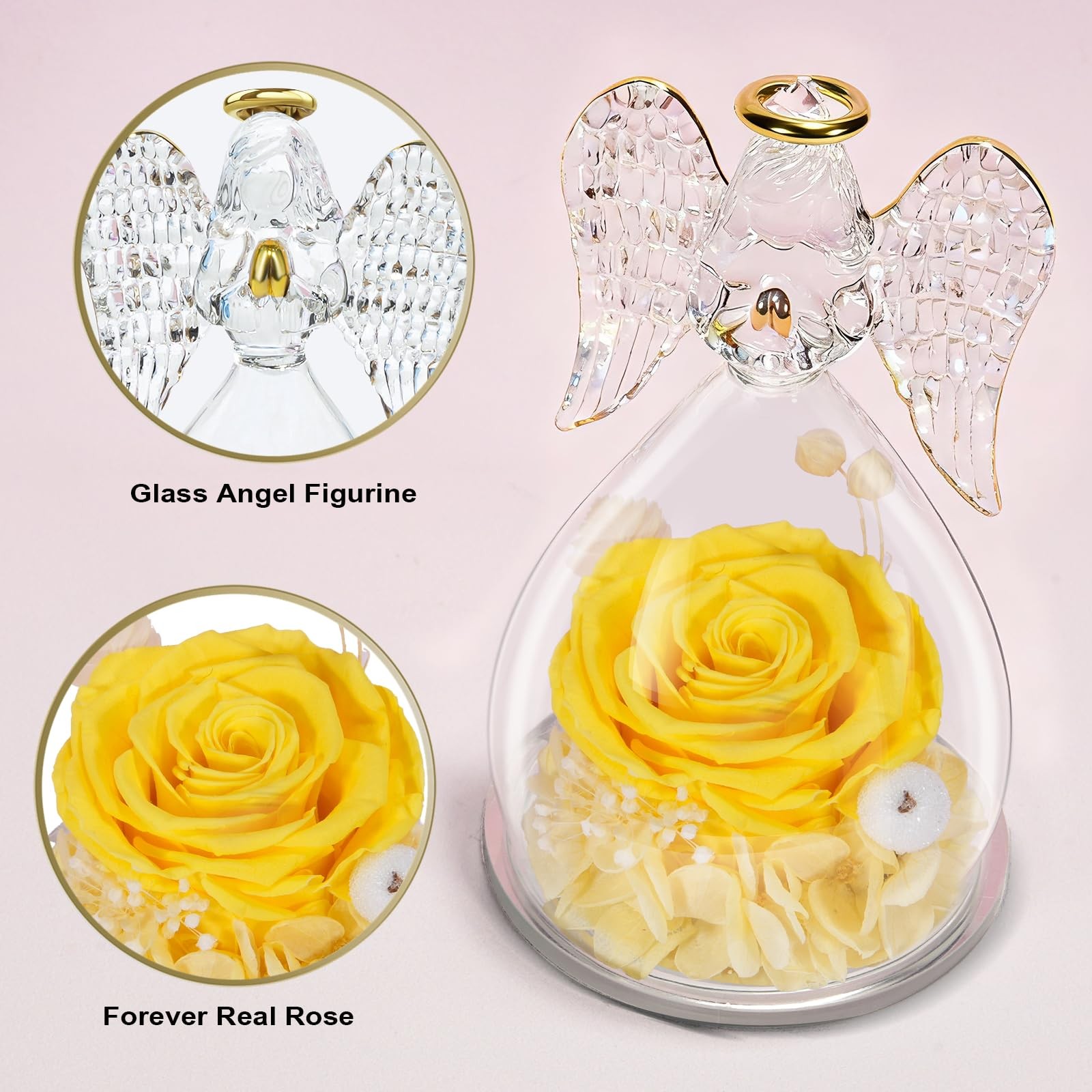 Yamonic Mom Birthday Gifts for Mom,Angel Figurines with Real Rose Gifts for H…