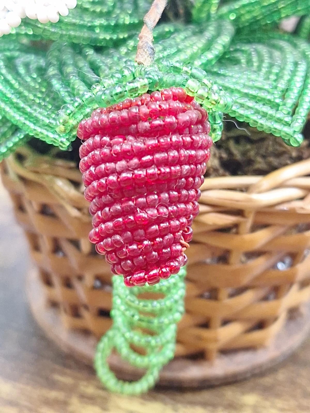 Vintage French Glass Beaded Flower Bouquet Basket Colorful Arrangements