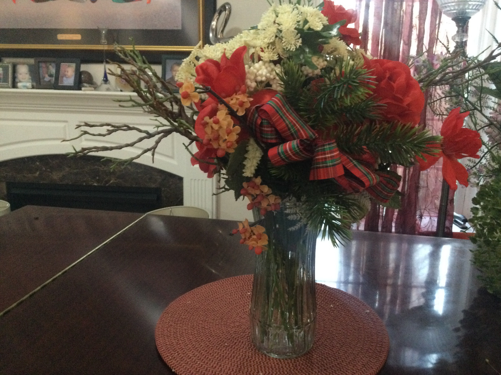 WINTER HOLIDAY FLOWER ARRANGEMENT VINTAGE FLOWERS SILK PLASTIC