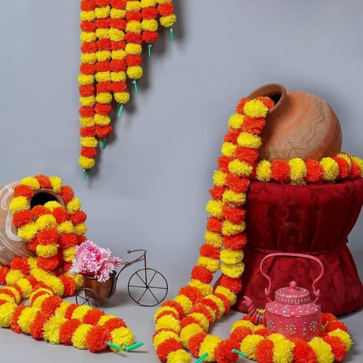 Artificial Marigold Flower Garlands Multicolour Pack of 10 Diwali Ganpati puja
