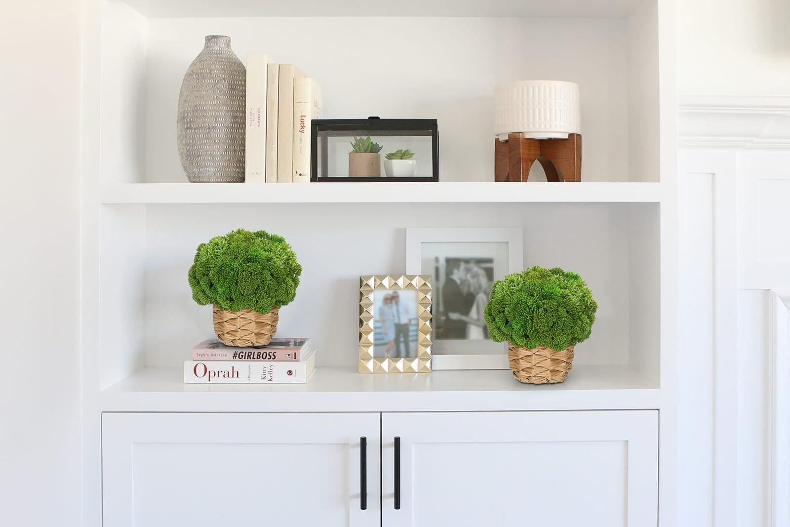 Succulent Plants Artificial Small Faux Arrangement Woven Basket Table Decor