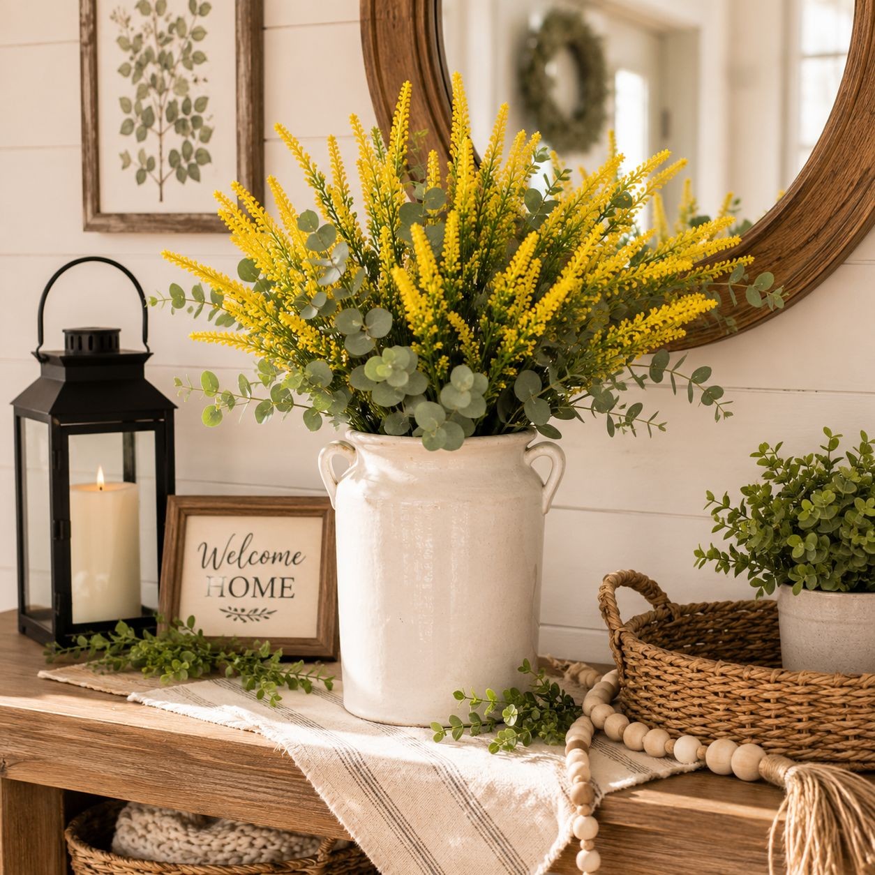 Yellow Faux Lavender Stems, Artificial Salvia Flowers, Faux Greenery Picks, Farm