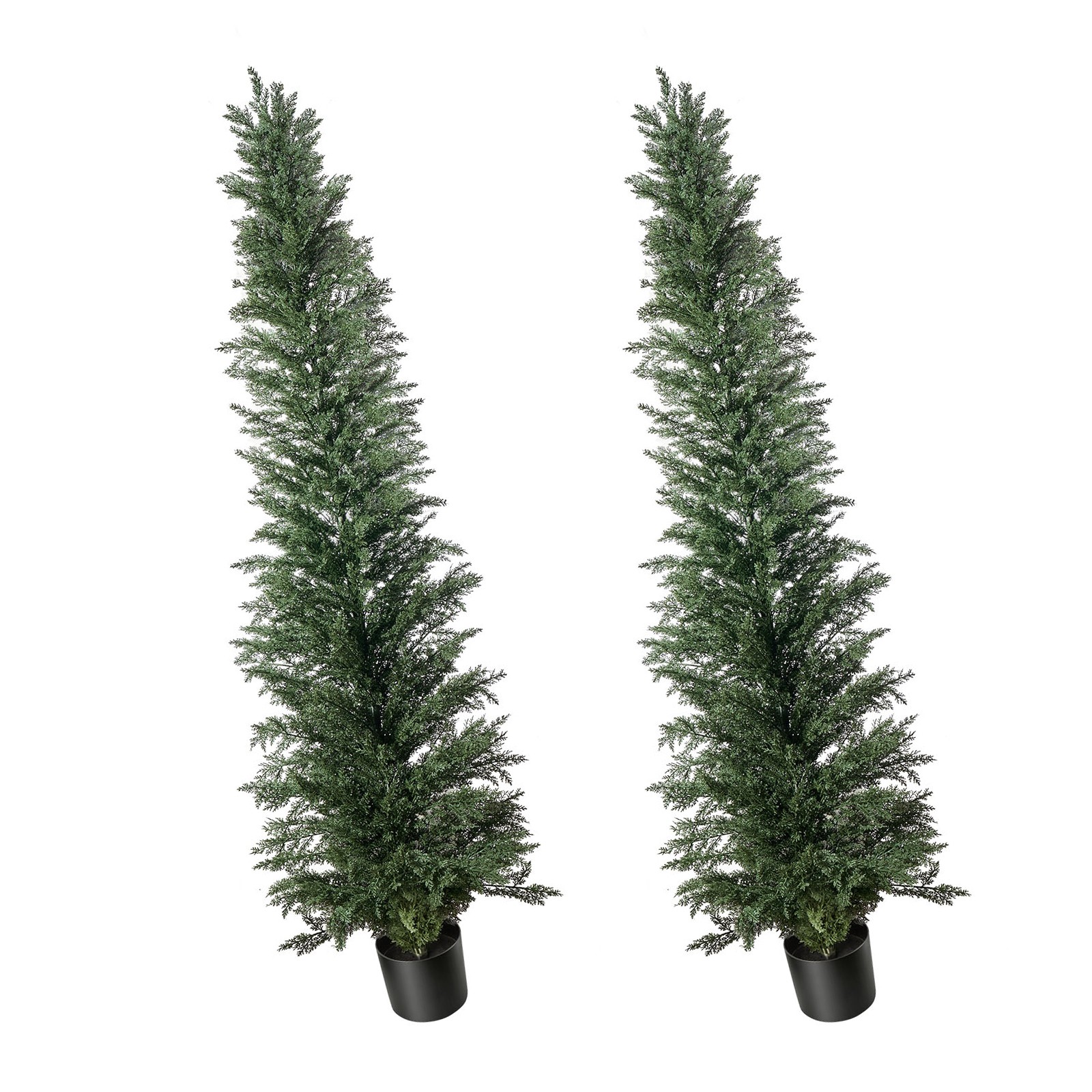 Uimoso Artificial Cedar Topiary Tree 8 ft Set of 2 with Pot for Greenery Decor