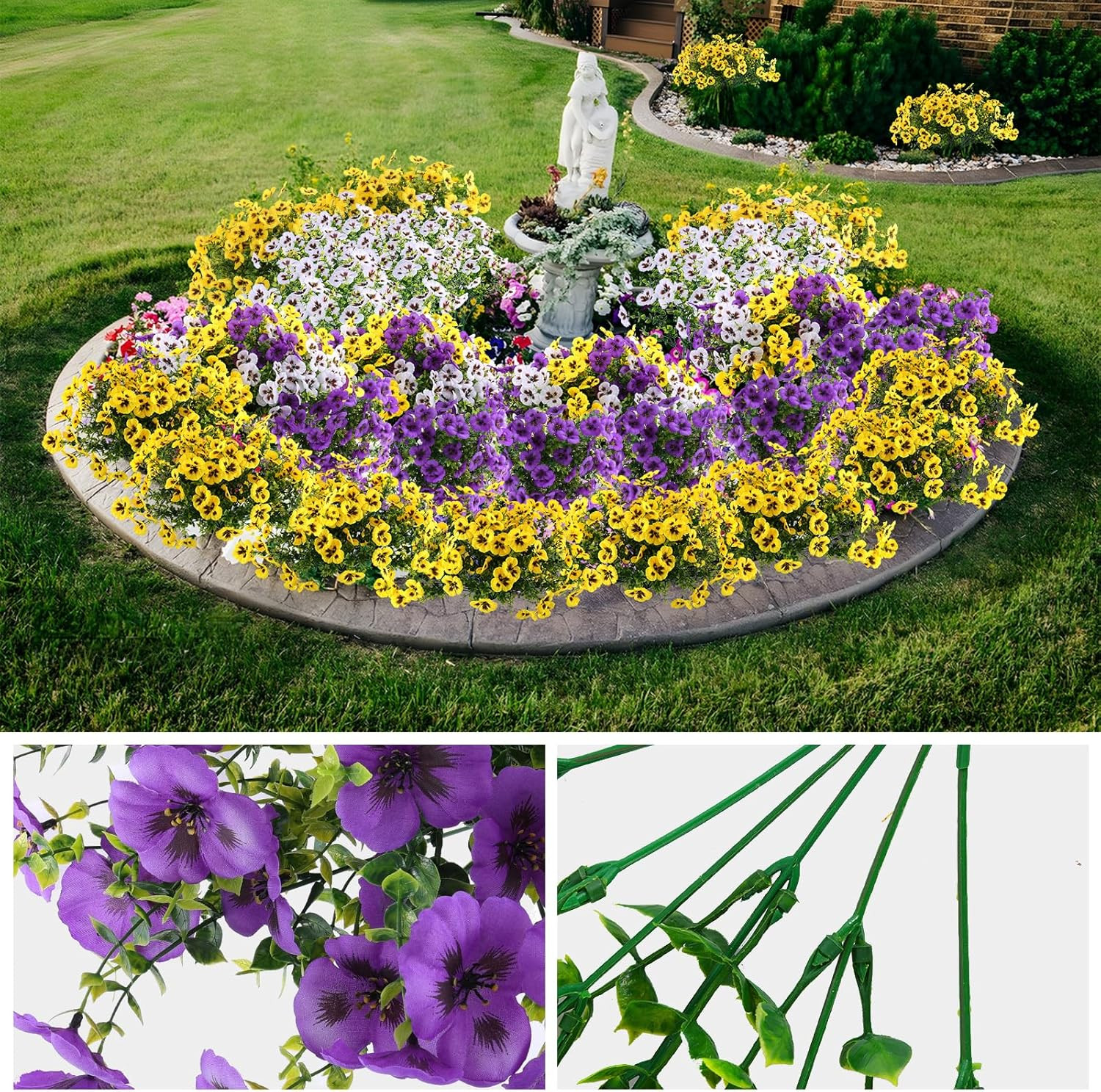 18 Bundles Artificial Fake Pansy Flowers for Outdoor, Faux UV Resistant Silk Pan