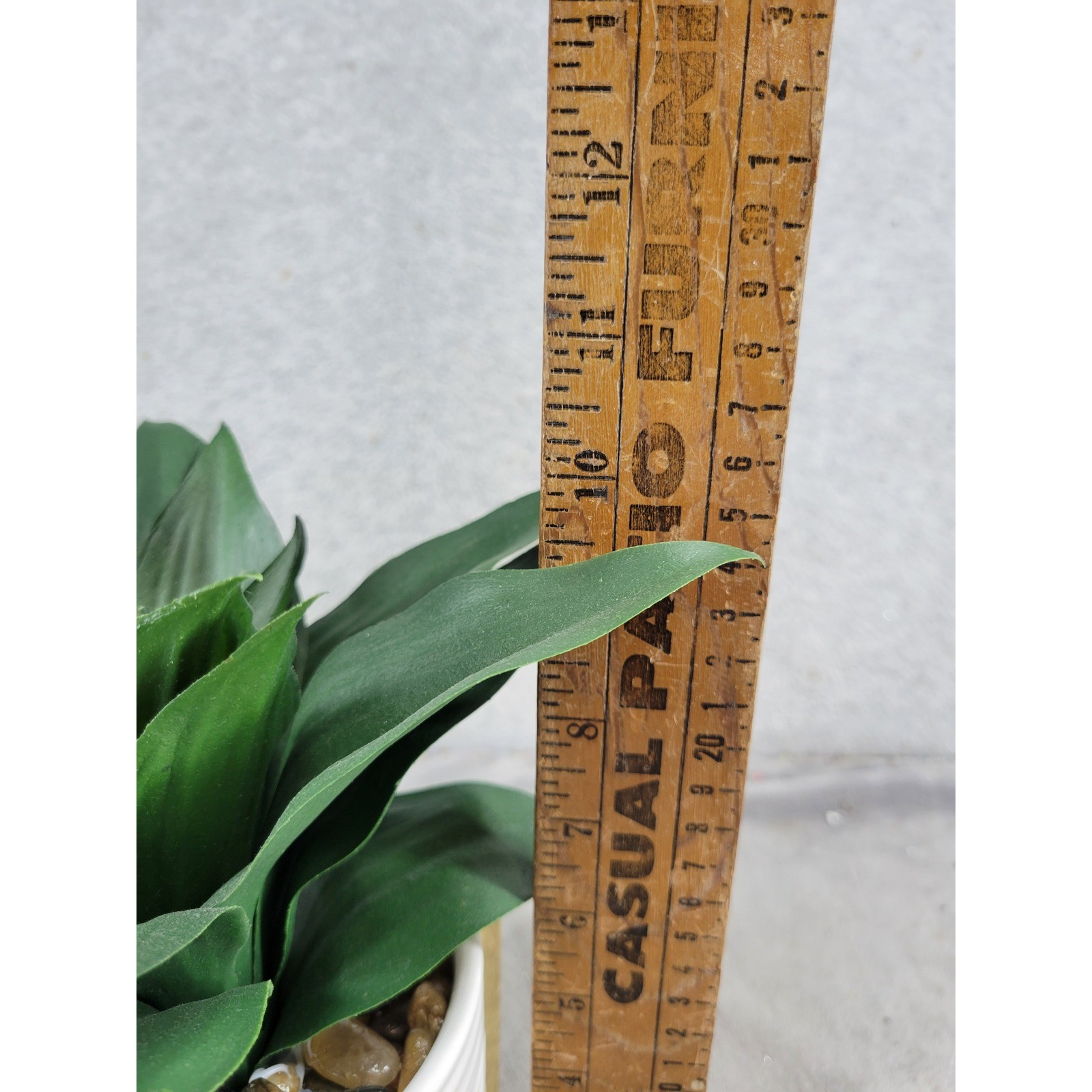 Artificial Snake Plant in White Ceramic Pot with Wood Stand Faux Green Leaves