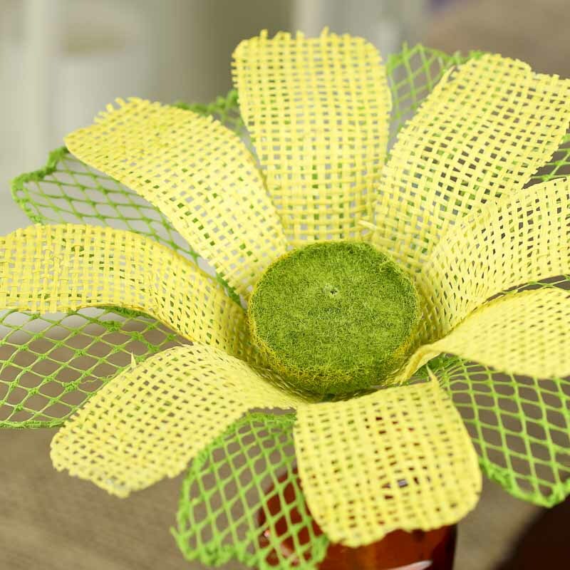 Large and Vivid Yellow and Green Colored Natural Burlap Daisy