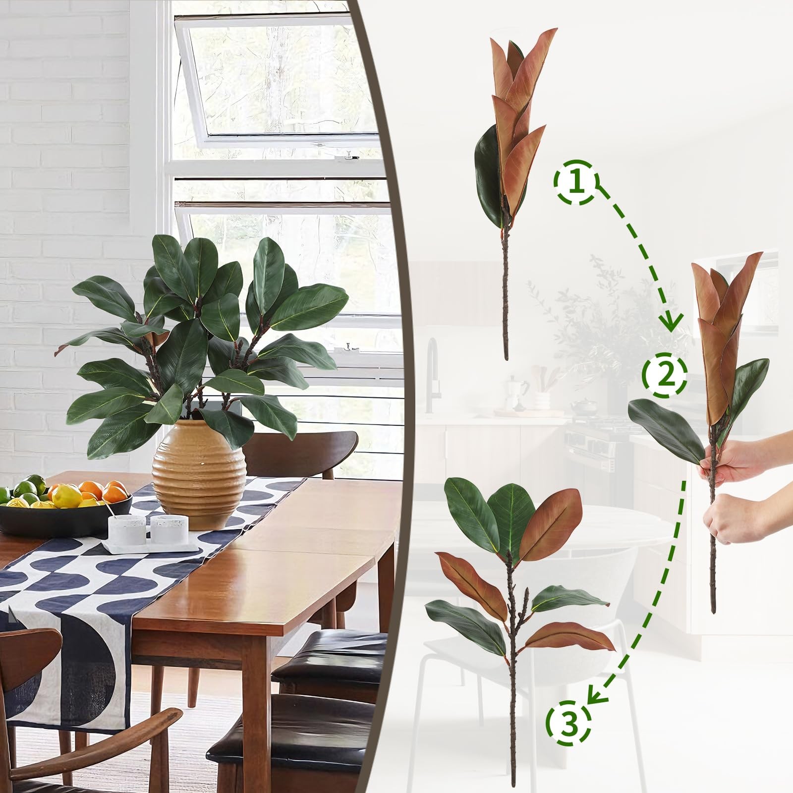 Coferset 5PCS Magnolia Artificial Stems 22 Inch Faux Magnolia Leaves 3D Real …