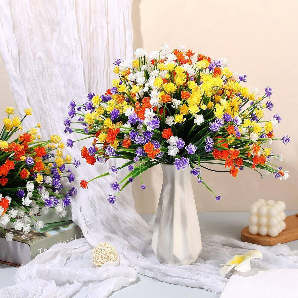 12.6 In. Multi-Colored Outdoor Artificial Flowers Fake Plastic Plants 40-Bundles