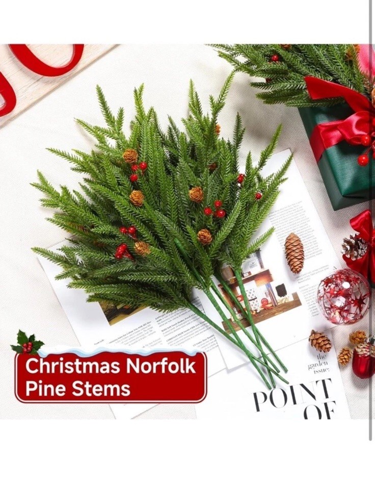 24PCS 17″ Artificial Pine Branches Christmas Decorations, Fake Cedar Stems