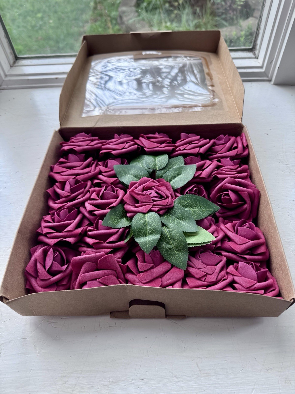 Artificial Flower Foam Rose 25pcs Real Looking Fake Rose with Stems Leaves
