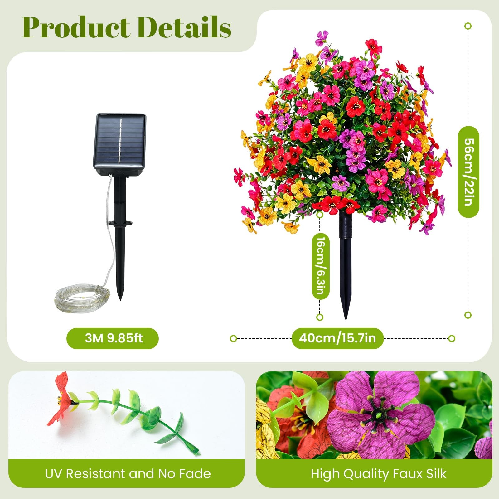 Artificial Flowers for Outdoors with Solar Lights, 22″ Fake Flowers for Garde…