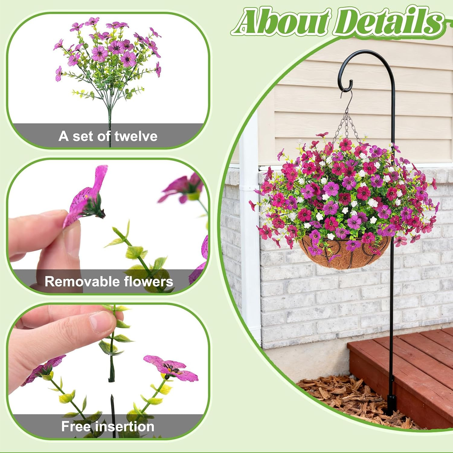 UV Resistant Faux Hanging Plants with Eucalyptus for Outdoor Spring Decor