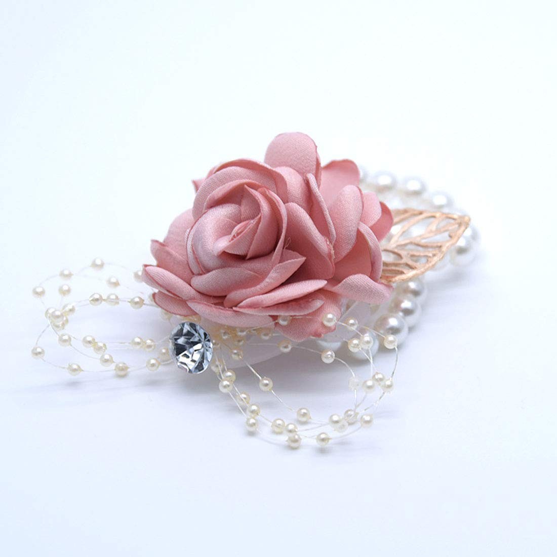 Wrist Corsage Rose Flower Brooch Set Wedding Prom Bracelet Hand Accessory