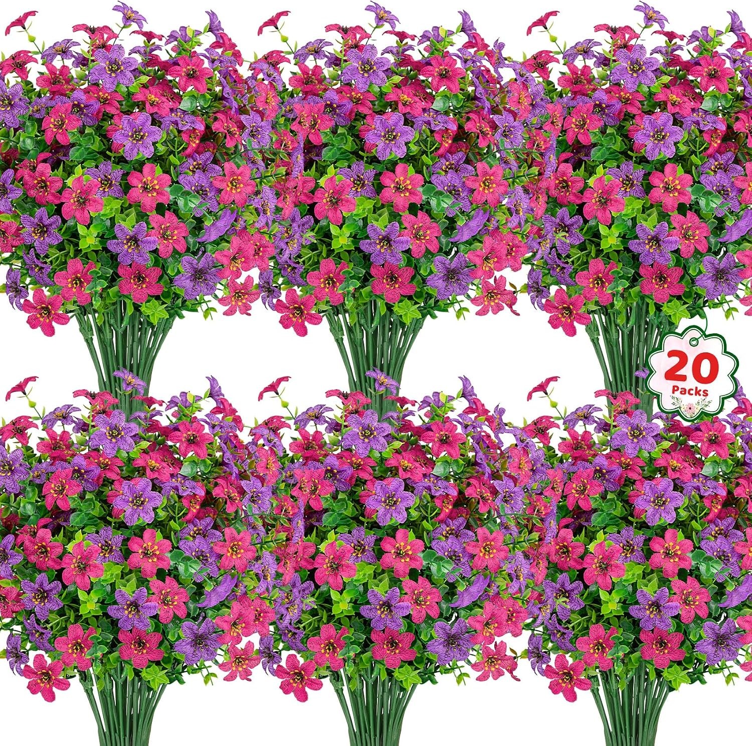 20 Bundles Artificial Flowers UV Resistant Silk Flowers Outdoor Indoor Decor