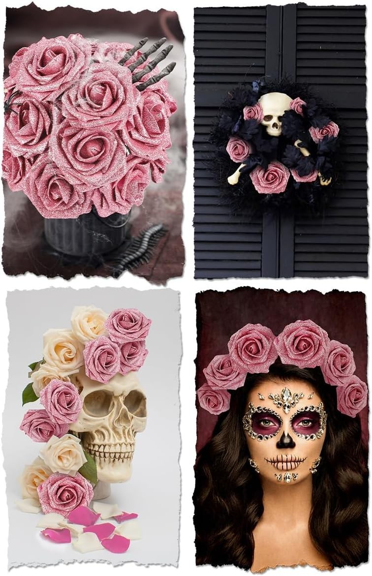 Elegant 25pcs Dark Pink Foam Roses with Leaves – Perfect for Weddings & DIY