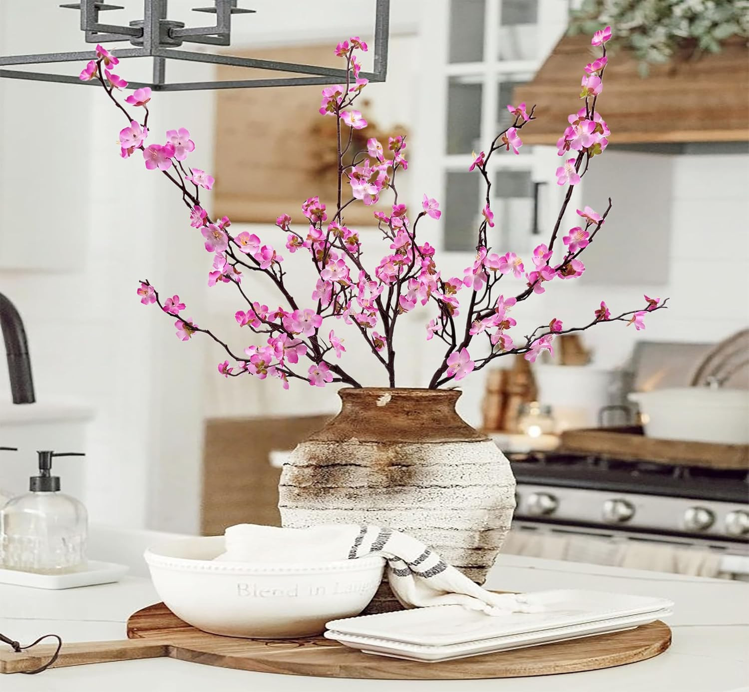 Artificial Plum Blossom Flowers 3Pcs Faux Cherry Blossom Flower Silk Peach Flowe