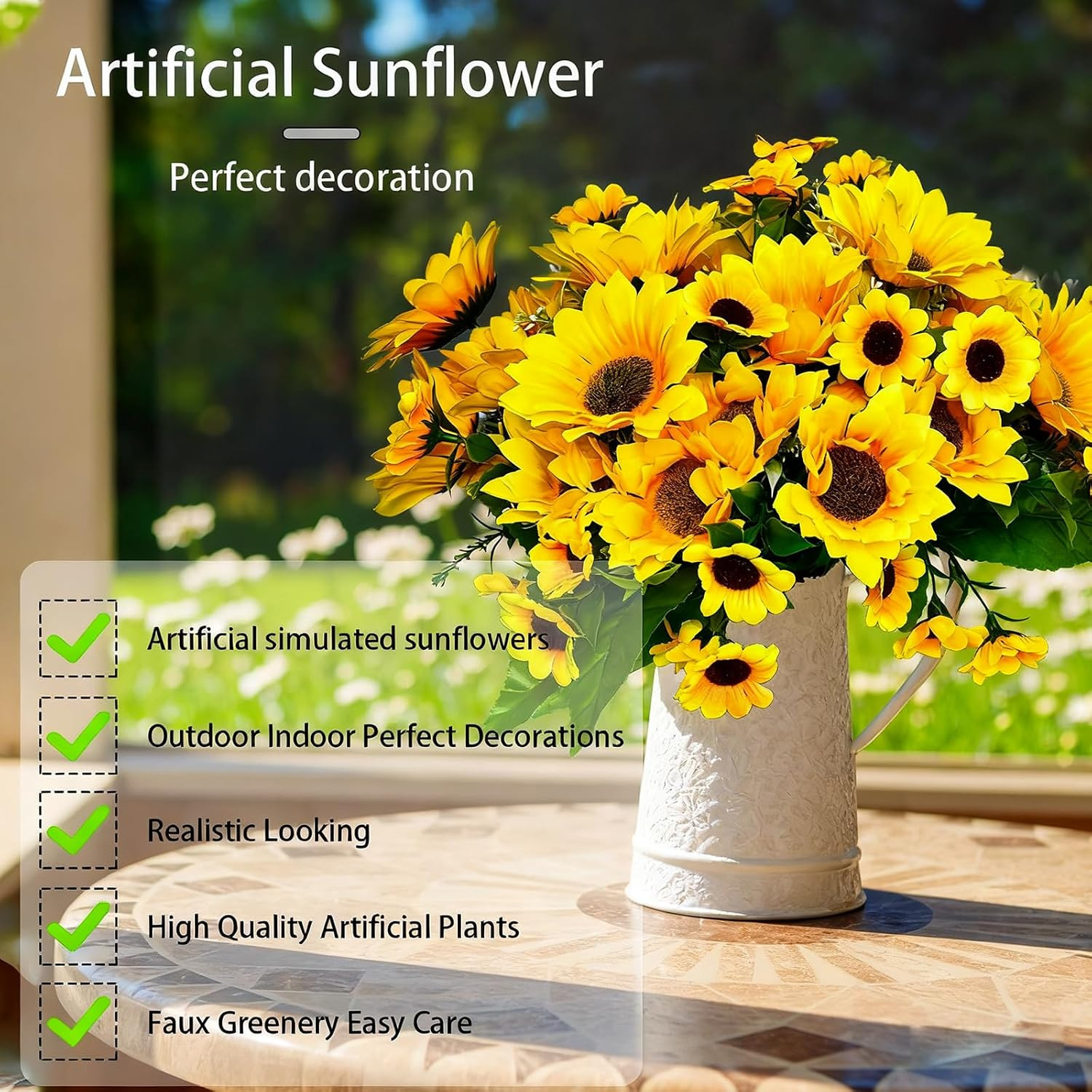 8Pack Artificial Sunflowers with Stems for Indoor Outdoor 12 Inch Fake Silk Sunf