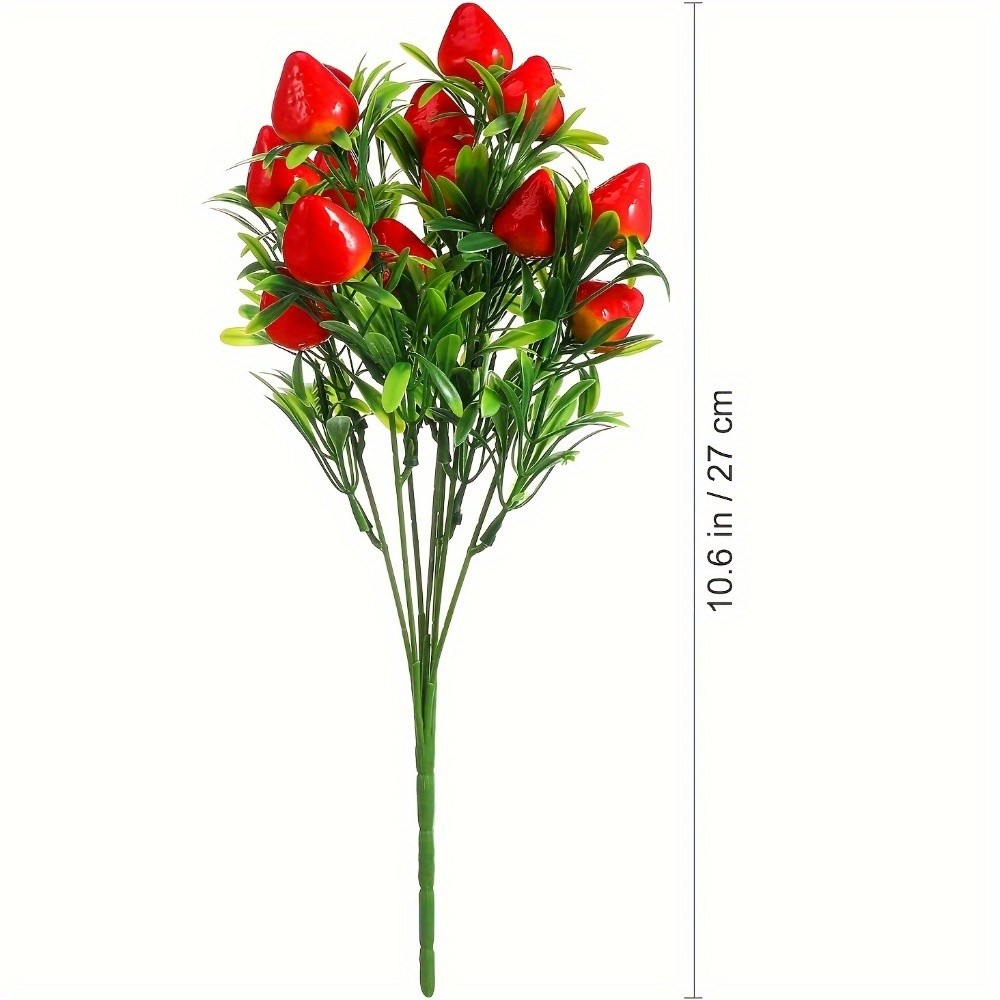 3Pcs 7-Pronged Artificial Strawberry Bunches Fake Flowers for Home Holiday Decor