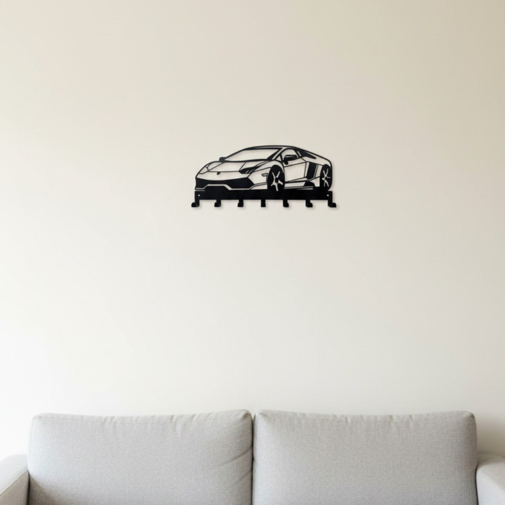 Black 7-Hook Metal Key Holder – Wall Mounted Entryway Car Key Organizer