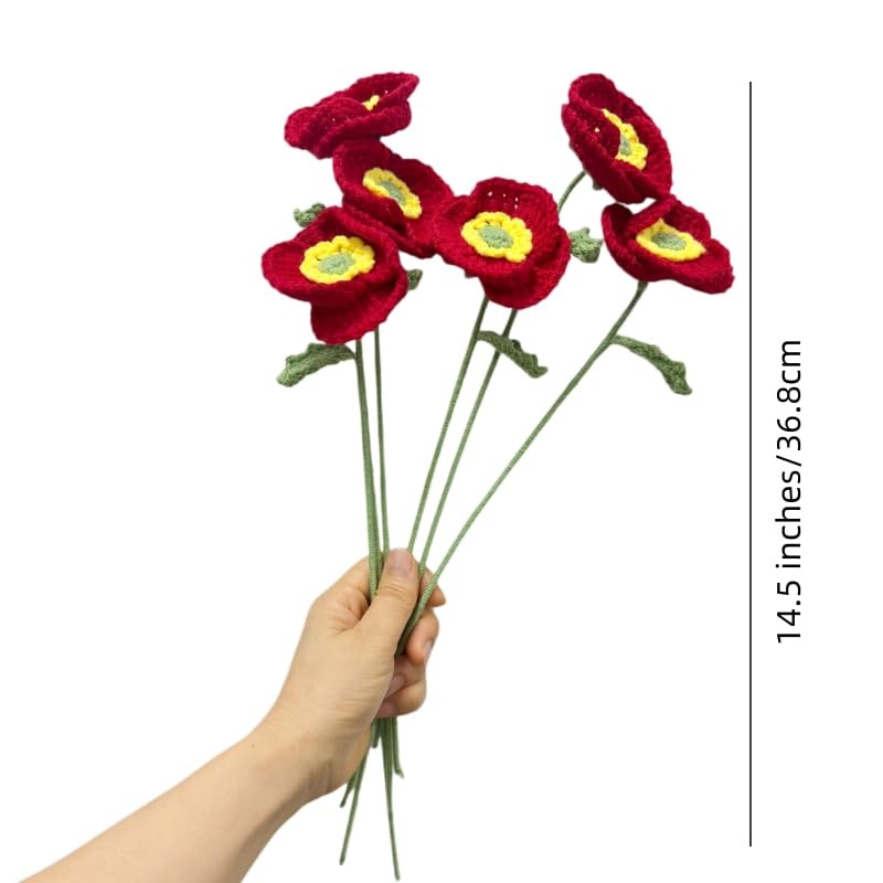 Poppies Flowers Artificial 6 Pieces,14.5in Fake Poppy Crochet Flower,Knitted …