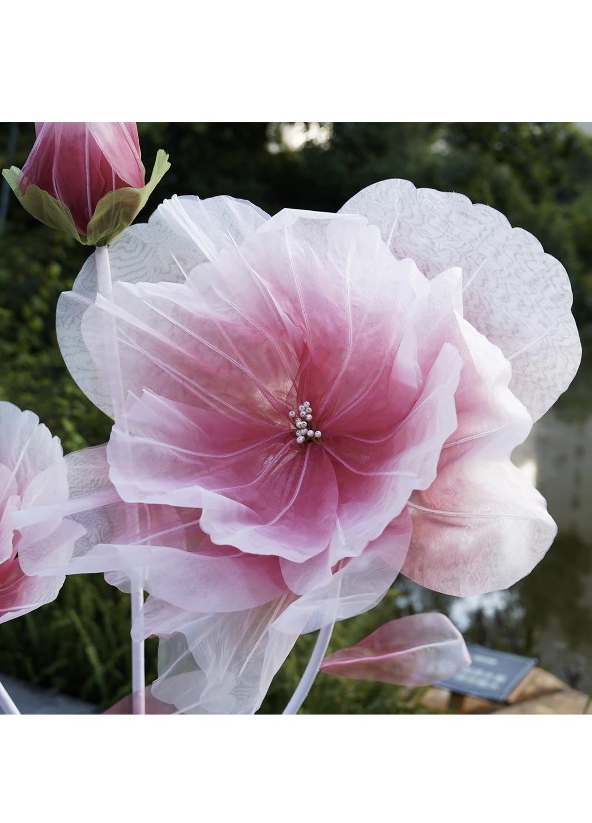 Giant Flowers Decoration W/ Stand Floor Standing Oversized Large Organza Flowers