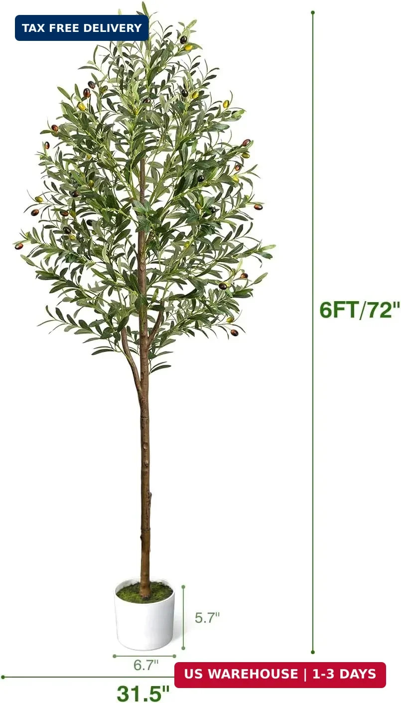 6FT Artificial Olive Tree – Indoor Tall Faux Olive Trees with Planter&Basket, La