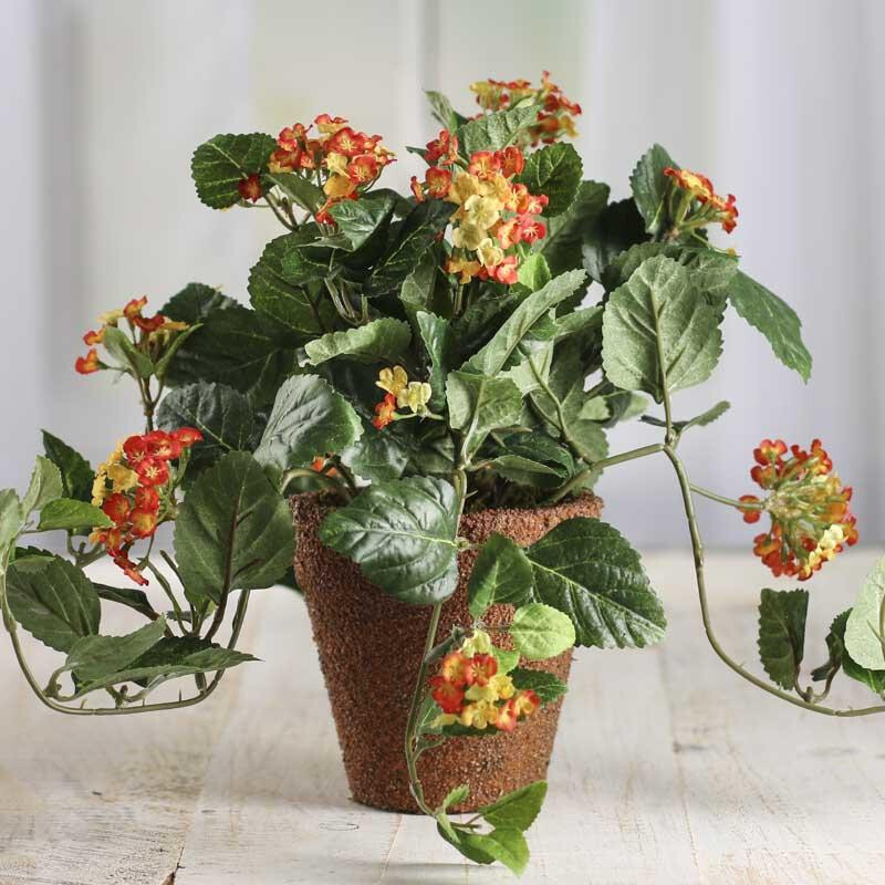 Set of 2 Yellow and Orange Artificial Sweet Allison in 13″ Planters