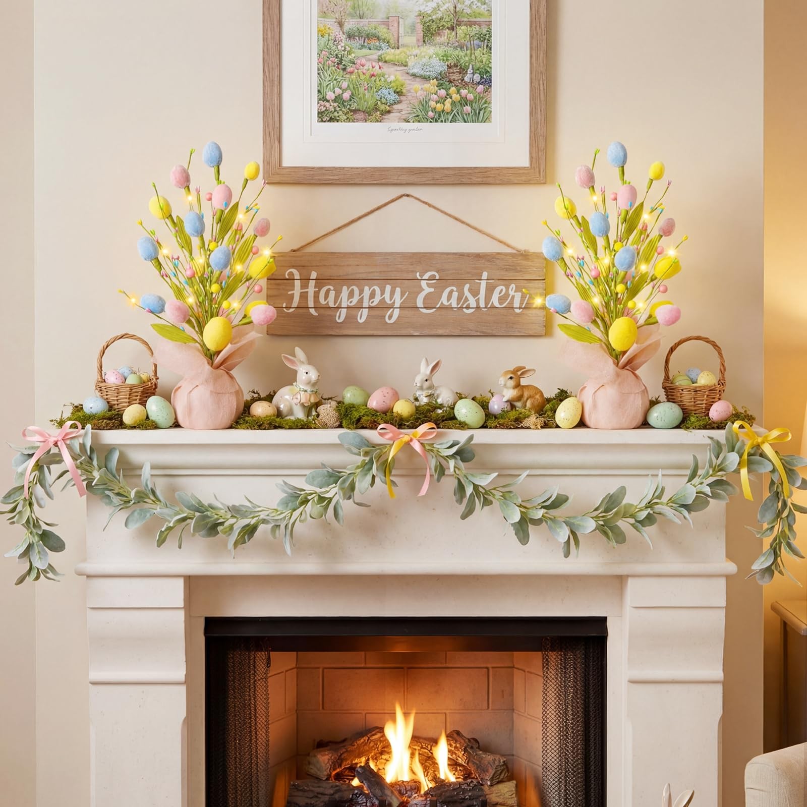 XmasExp Easter Decorations 18inch Tree with Eggs & 1ft 4in, Pinkyellow