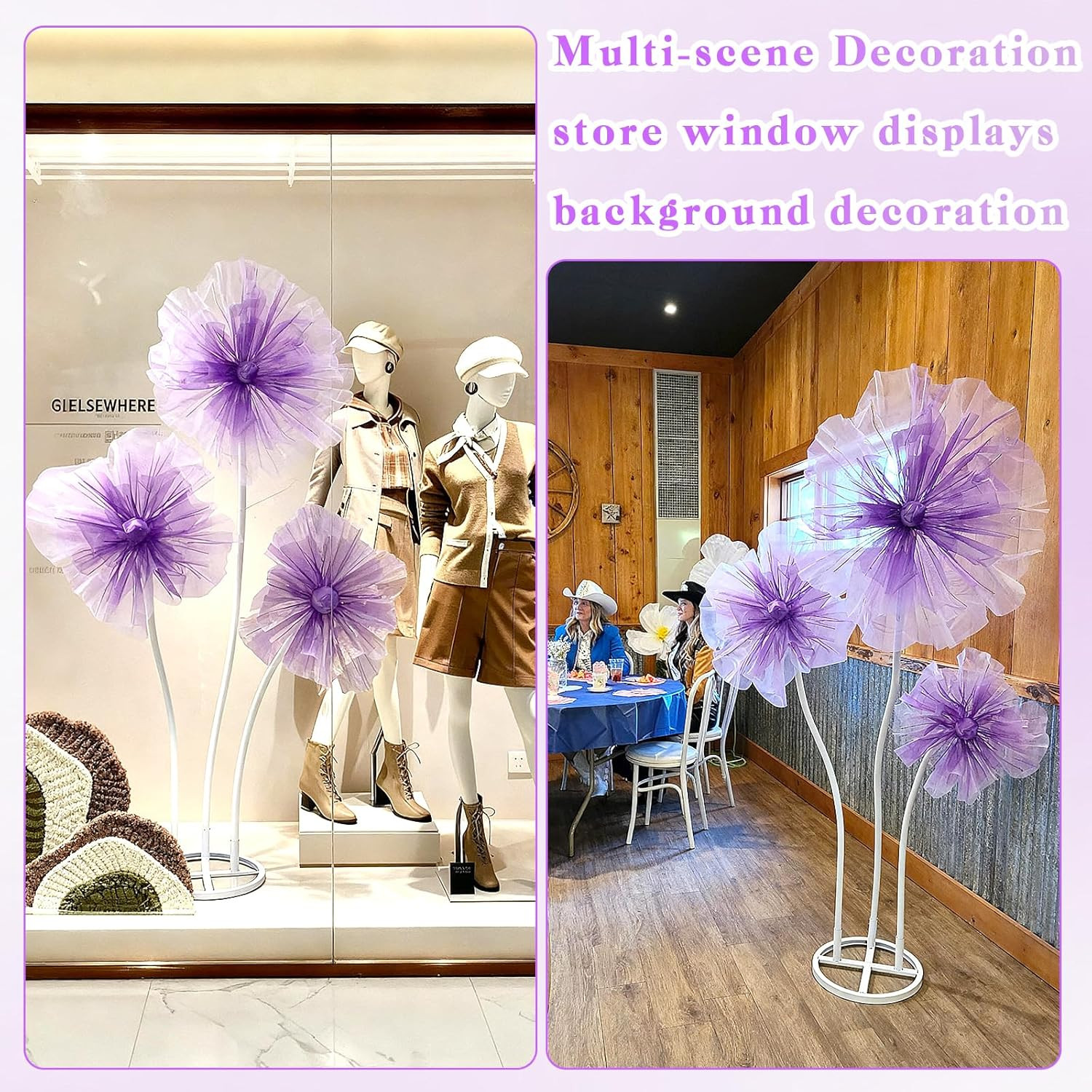 Giant Purple Silk Flowers – 3PCS 5.9Ft Decor for Weddings & Home Events
