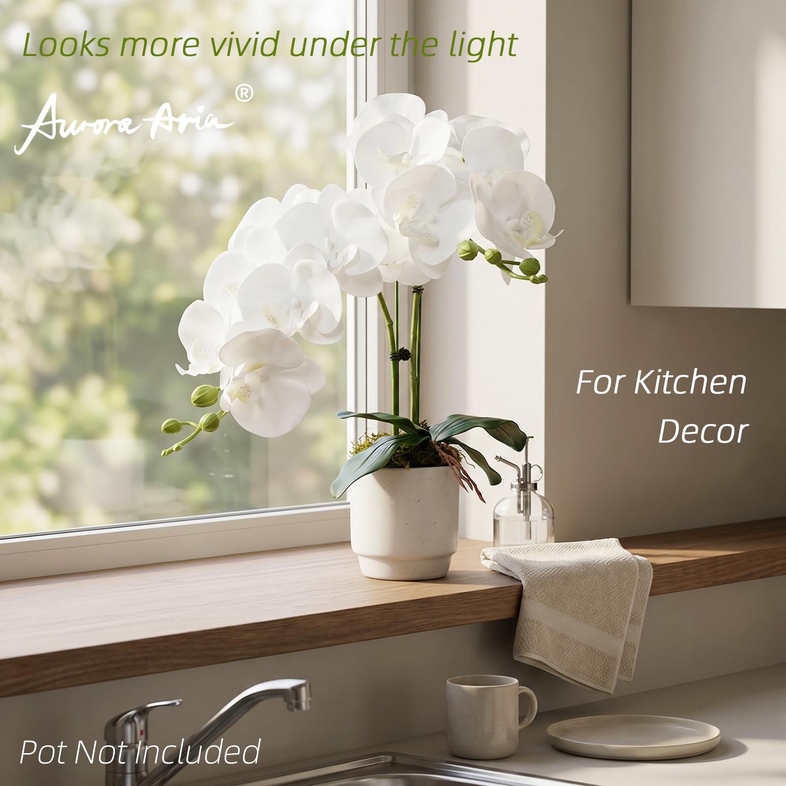 Orchid Stems with Leaves, 2 Pack Faux Phalaenopsis Branches,Total 18 Blooms R…
