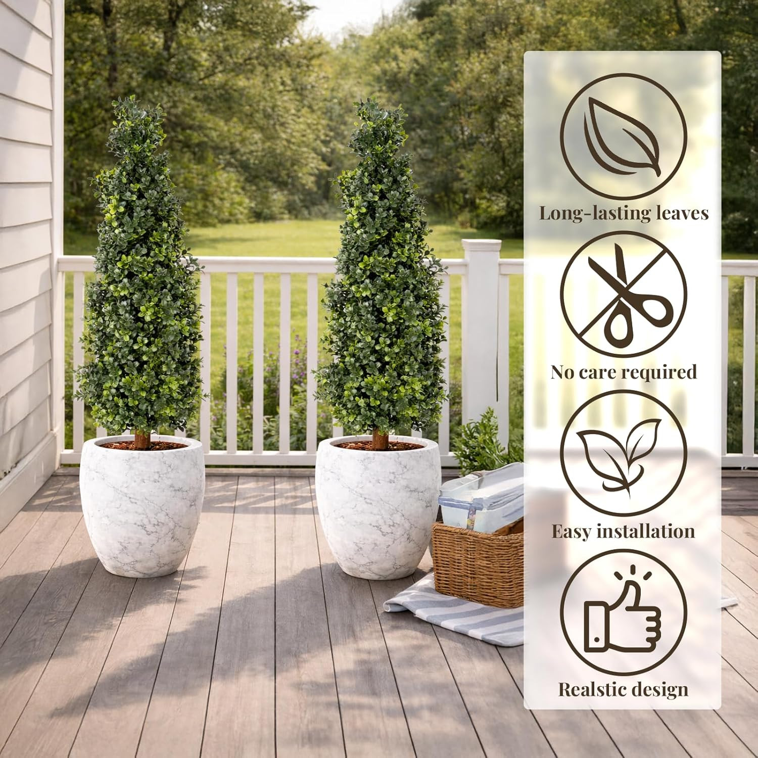 2 Pack Artificial Boxwood Topiary Trees with Ground Spike, 2 FT Faux Boxwood Top