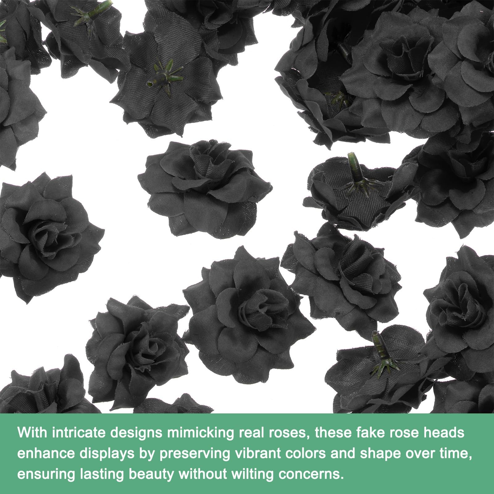50 PCS Black Artificial Silk Faux Rose Heads Fake Bloom Bud Wedding Bouquet