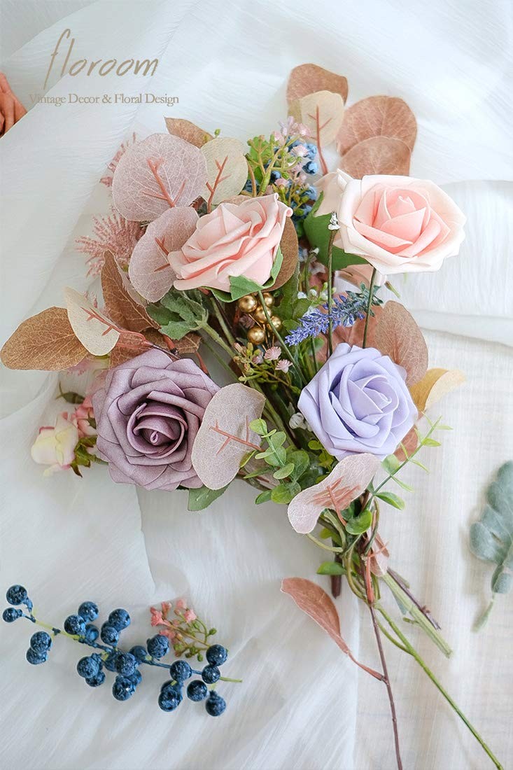 Artificial Flowers 25pcs Blush Foam Fake Roses with Stems for DIY Wedding