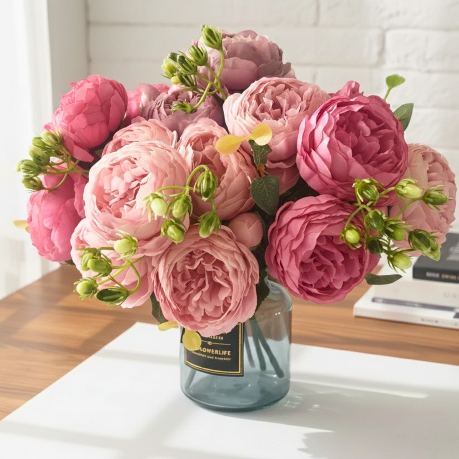 Artificial 5 Heads Silk Peony Flower Wedding Bouquet Home Party Outdoor Decor