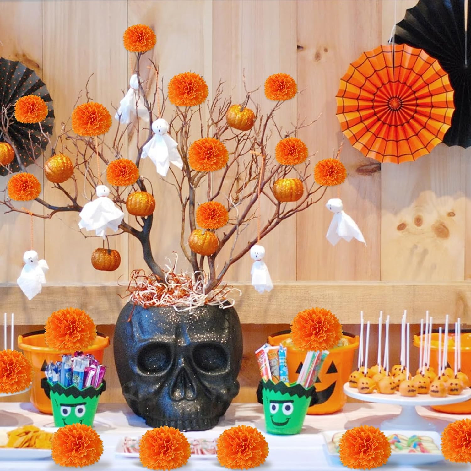100 Pcs Marigold Flower Heads Bulk, Silk Marigold Heads Artificial Flowers for D