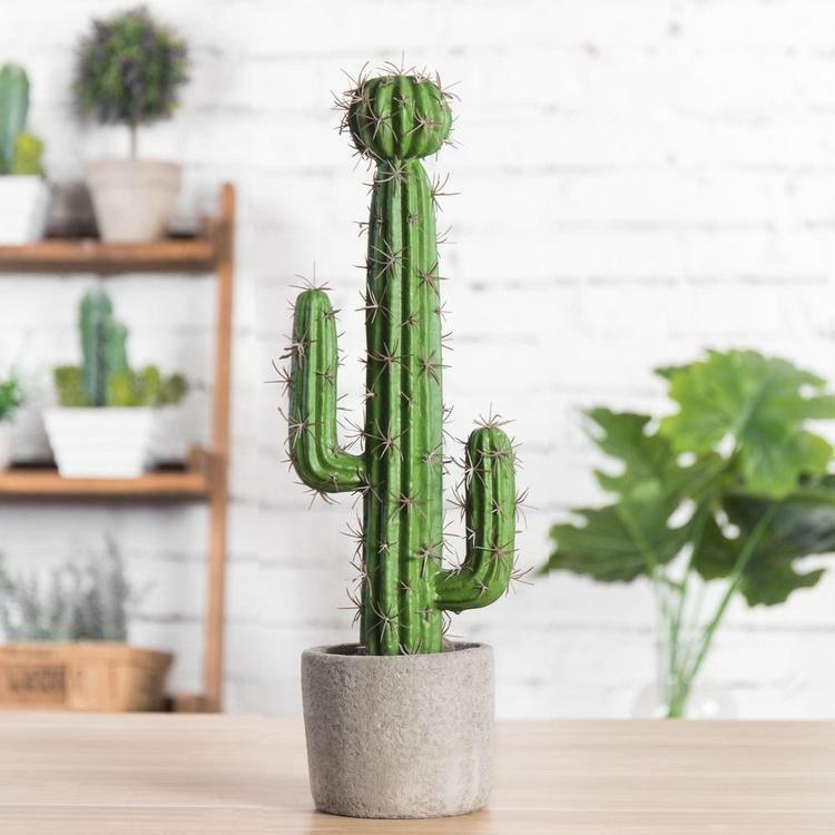 16-inch Artificial Saguaro Southwest Desert Cactus w/ Gray Cement Planter Pot