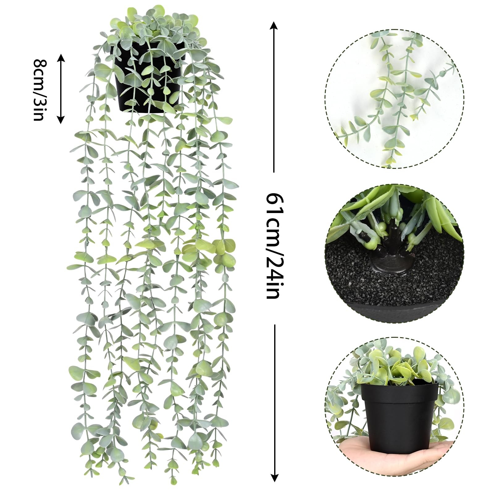2Pcs Fake Hanging Plants with Pot Light Green Eucalyptus Leaves UV Resistant …