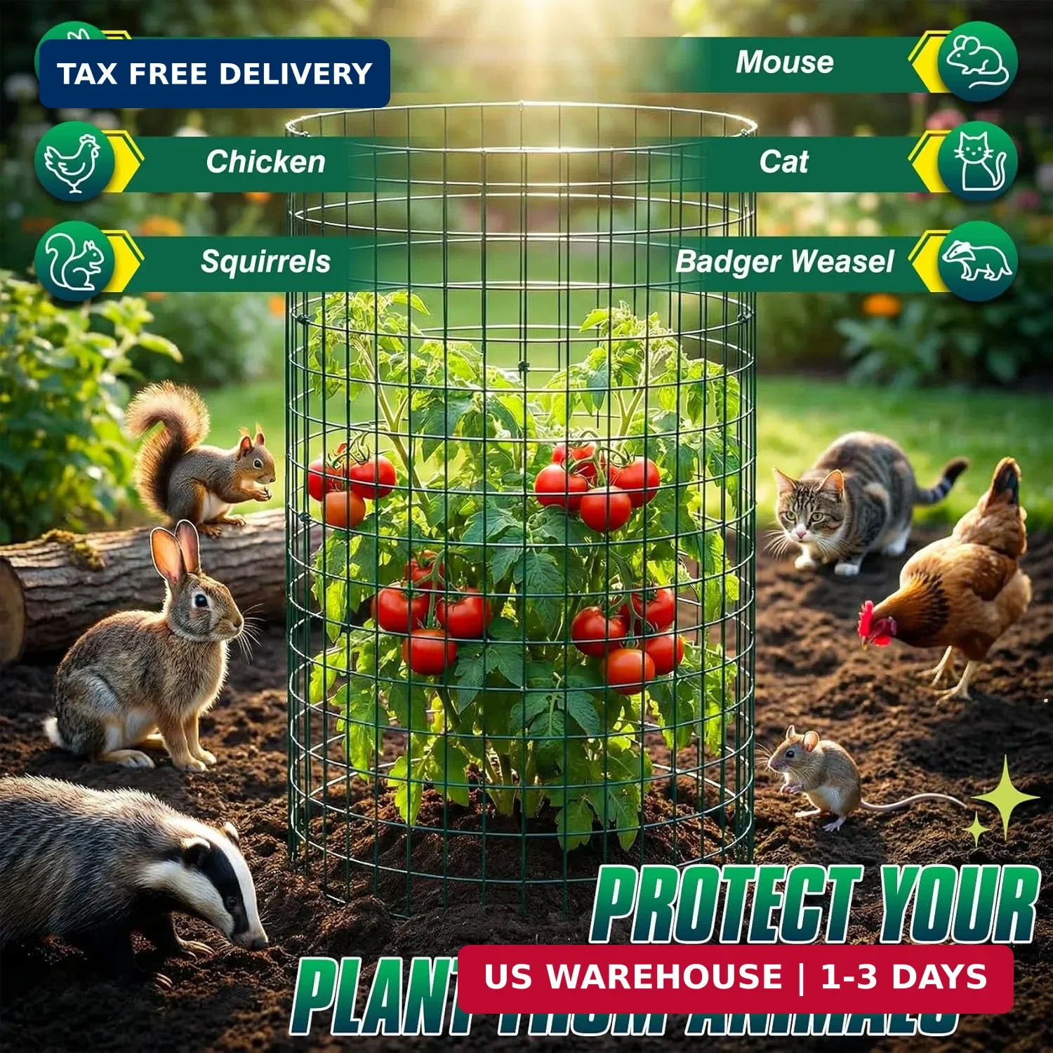 12 Pack 17″ x 12″ Tall Round Plant Cage – 36PCS Plant Support Cage Metal Wire Me