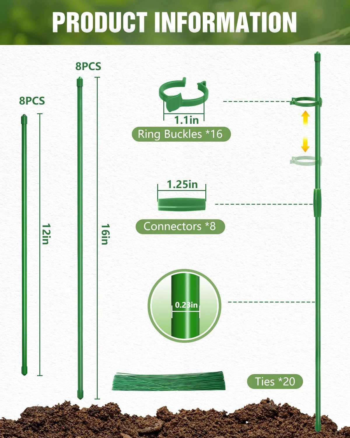 Joyhalo 16 Pack Plant Stakes for Indoor Plants, 12 Inch and 16 Inch Garden Stake