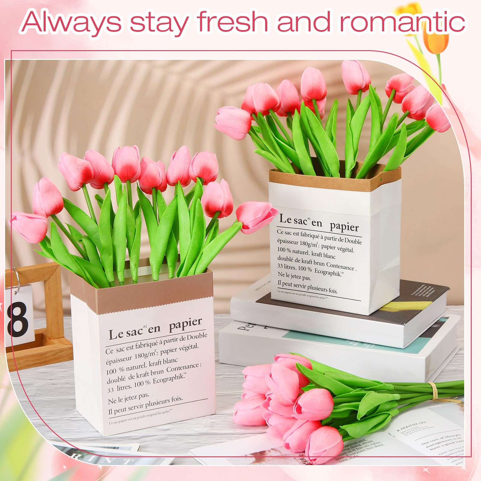 30 PCS Tulips Artificial Bouquet Flowers Faux Home Wedding Decor Plum Pink