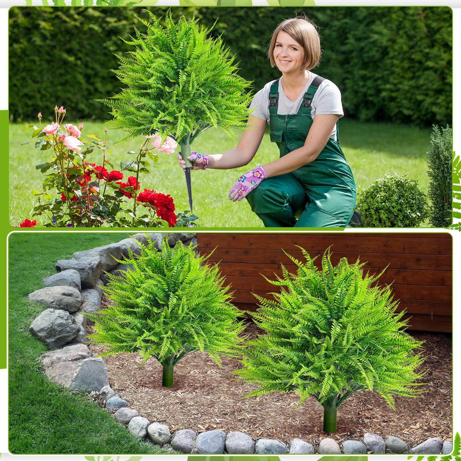 Solsew 2 Artificial Boston Fern with Integrated Ground Stake 24” Realistic U…