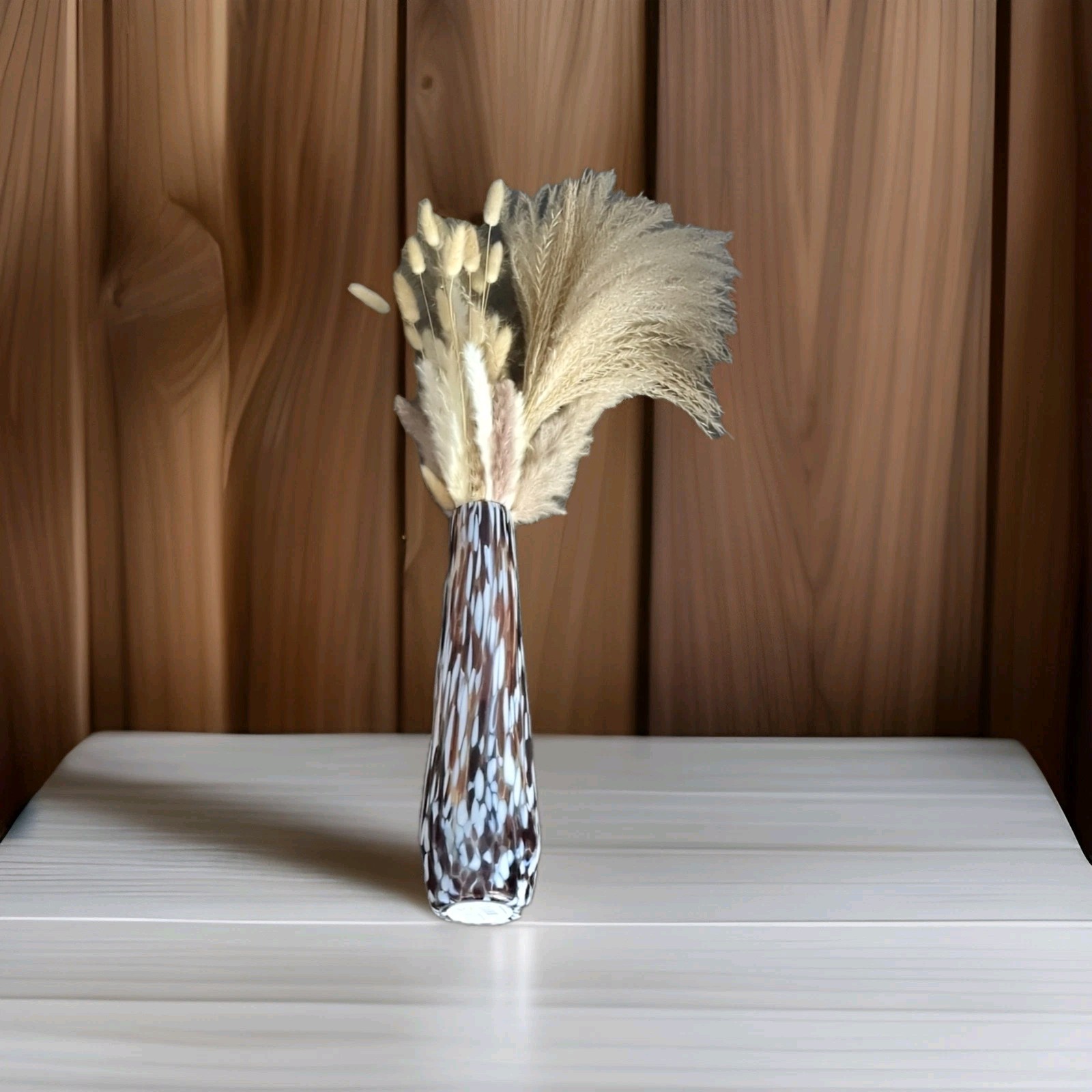 Pampas Grass Artificial Arrangement Beige Brown Dried Flowers Glass Vase 2ft L