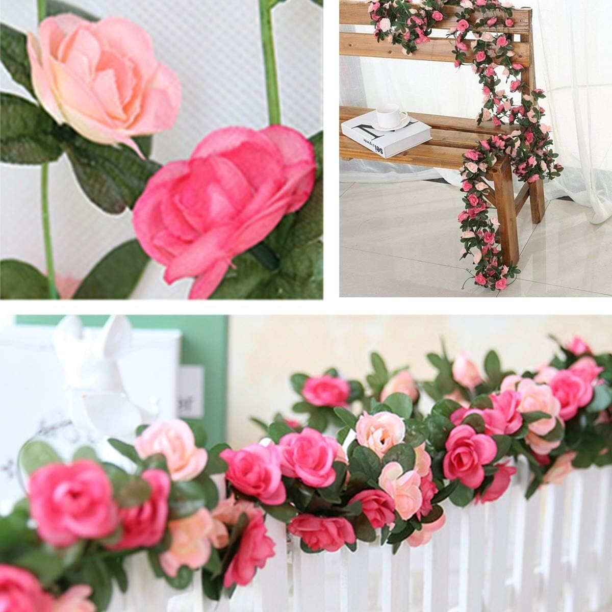 Fake Rose Vines Flowers Plants, 2 Pack 8.2 Feet Artificial Rose Flower Vine