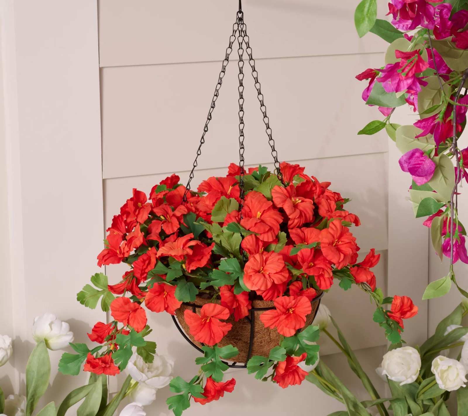 Wicker Park 20″ Faux Orange Impatiens Hanging Basket Floral Decor Flowers