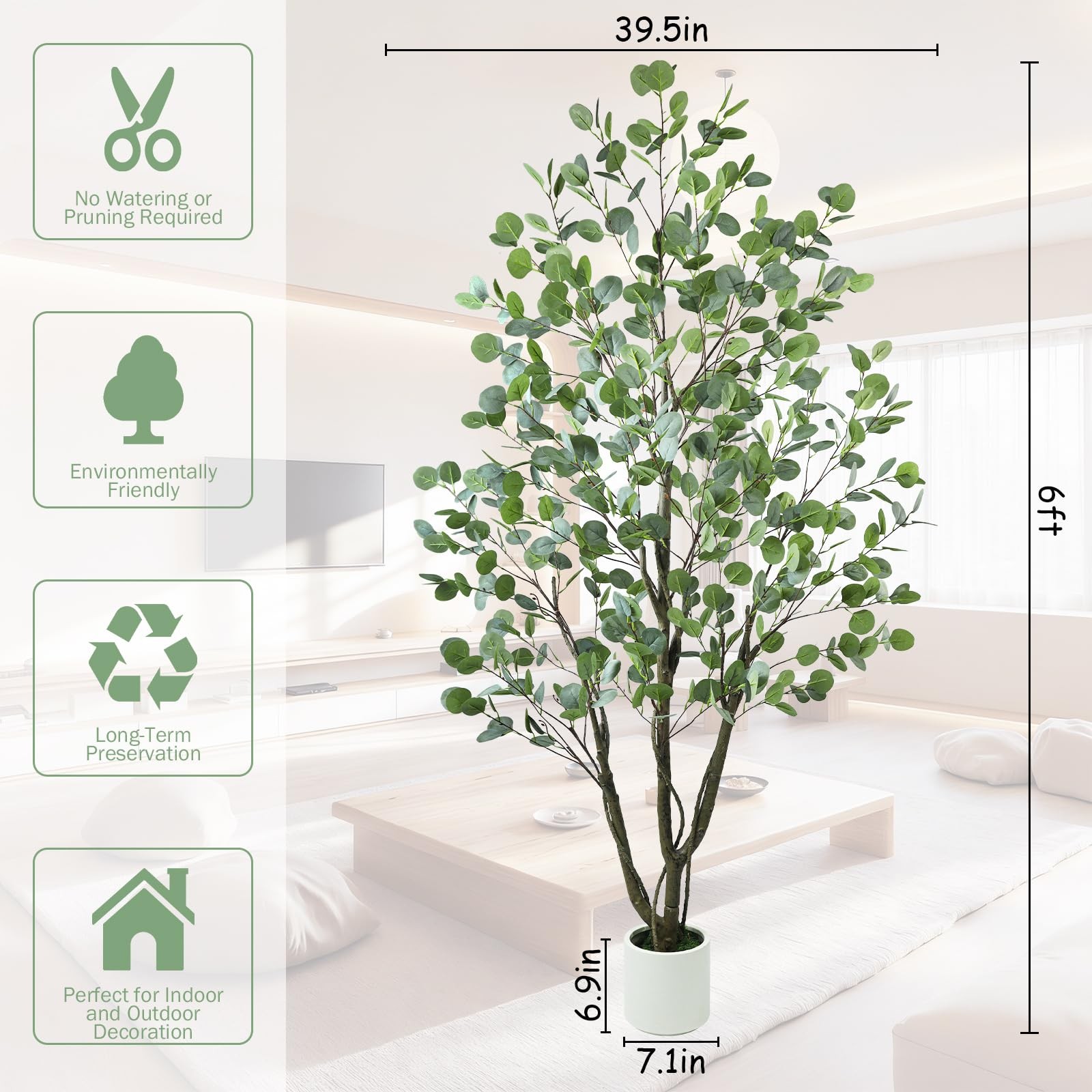 Artificial Eucalyptus Tree 6FT, Indoor Outdoor Faux Tree