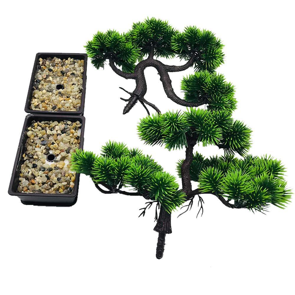 2 Pack Potted Artificial Bonsai Pine Trees Fake Japanese Zen Garden Decoration