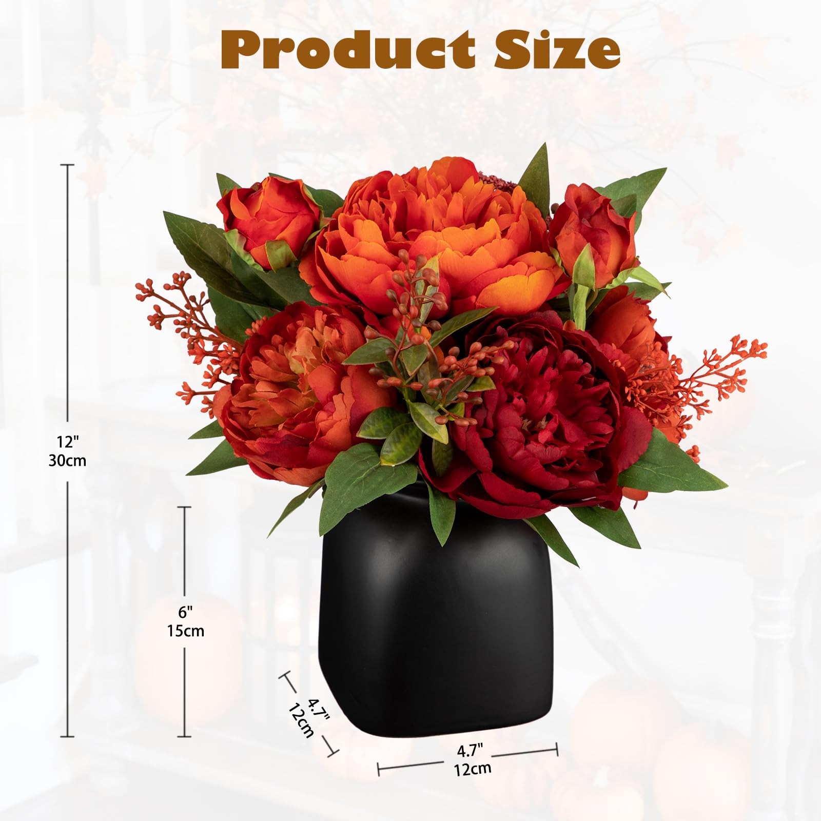 Orange Artificial Fall Flowers In Vase Autumn Table Centerpiece Silk Floral