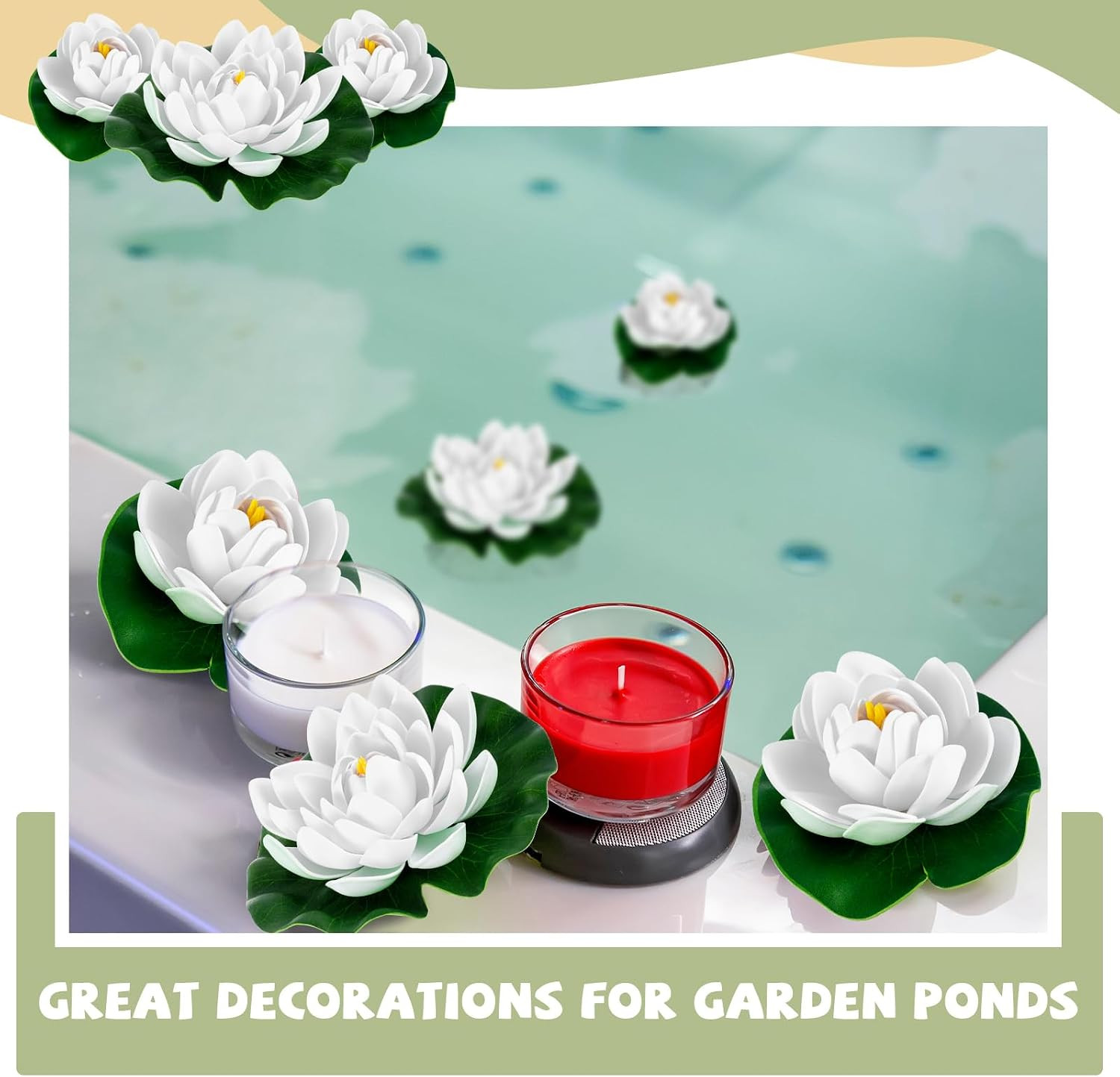 24 Pcs Floating Foam Lotus Flower with Water Lily Pads Artificial Floating Pool