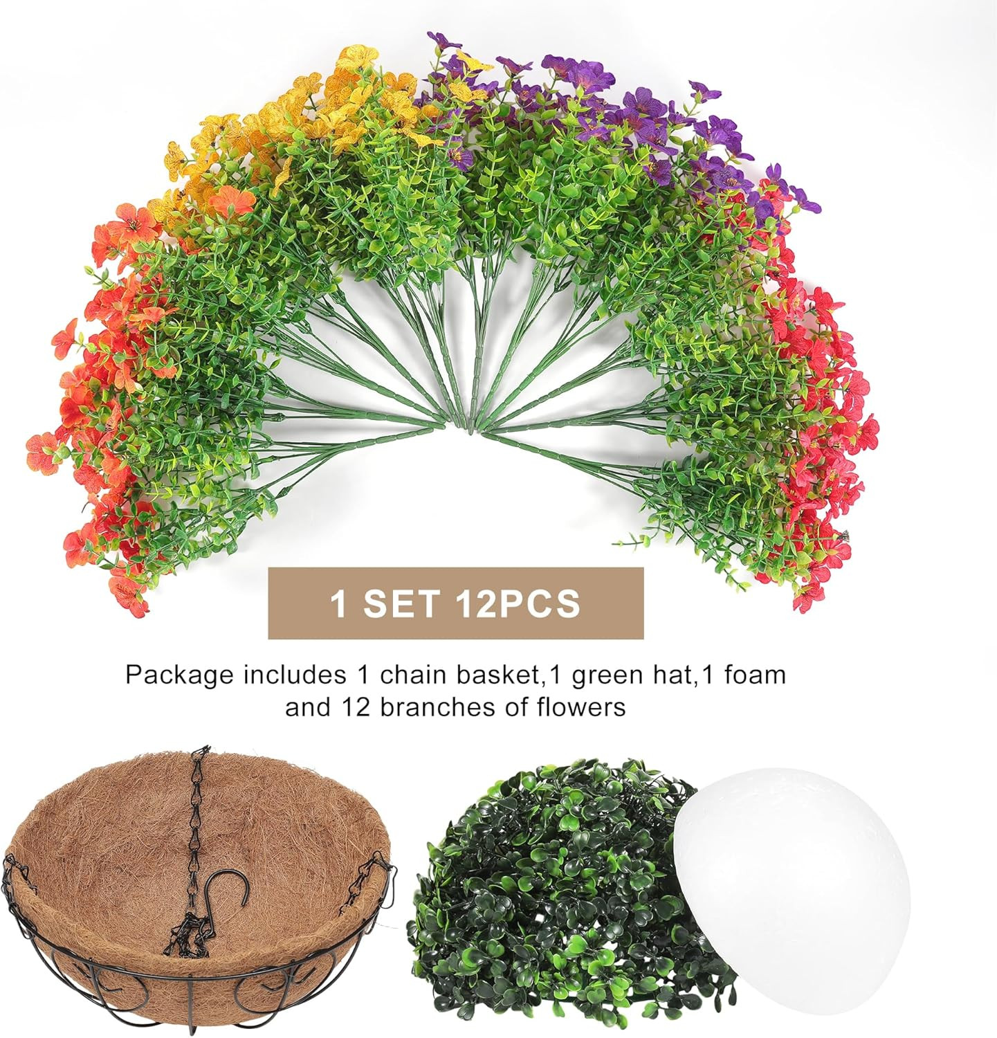 Artificial Faux Hanging Flowers Plants Basket for Outdoors outside Spring Summe