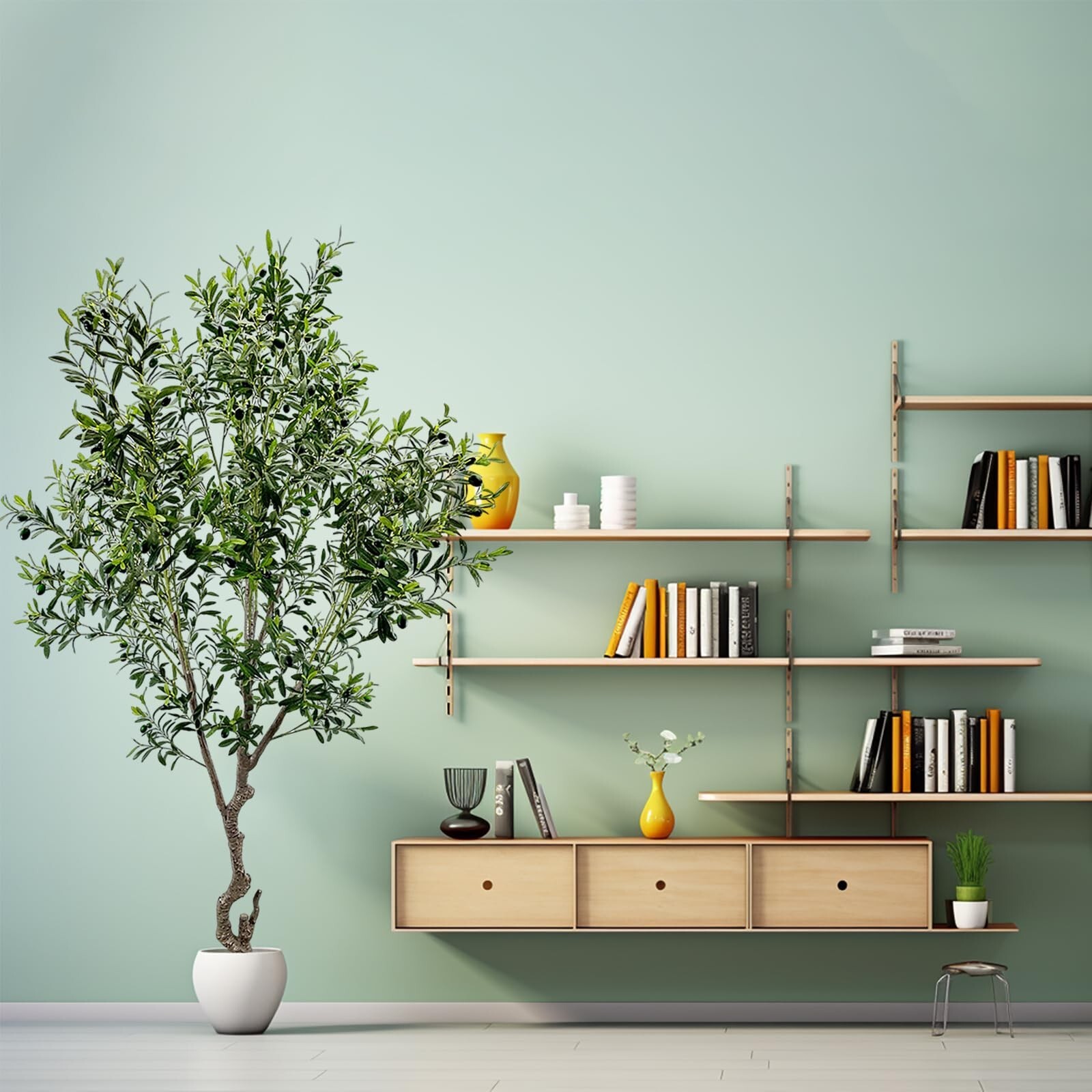 Artificial Tree Faux Olive Tree 8ft(3198leaves) Tall Fake Olive Plant in Pot …